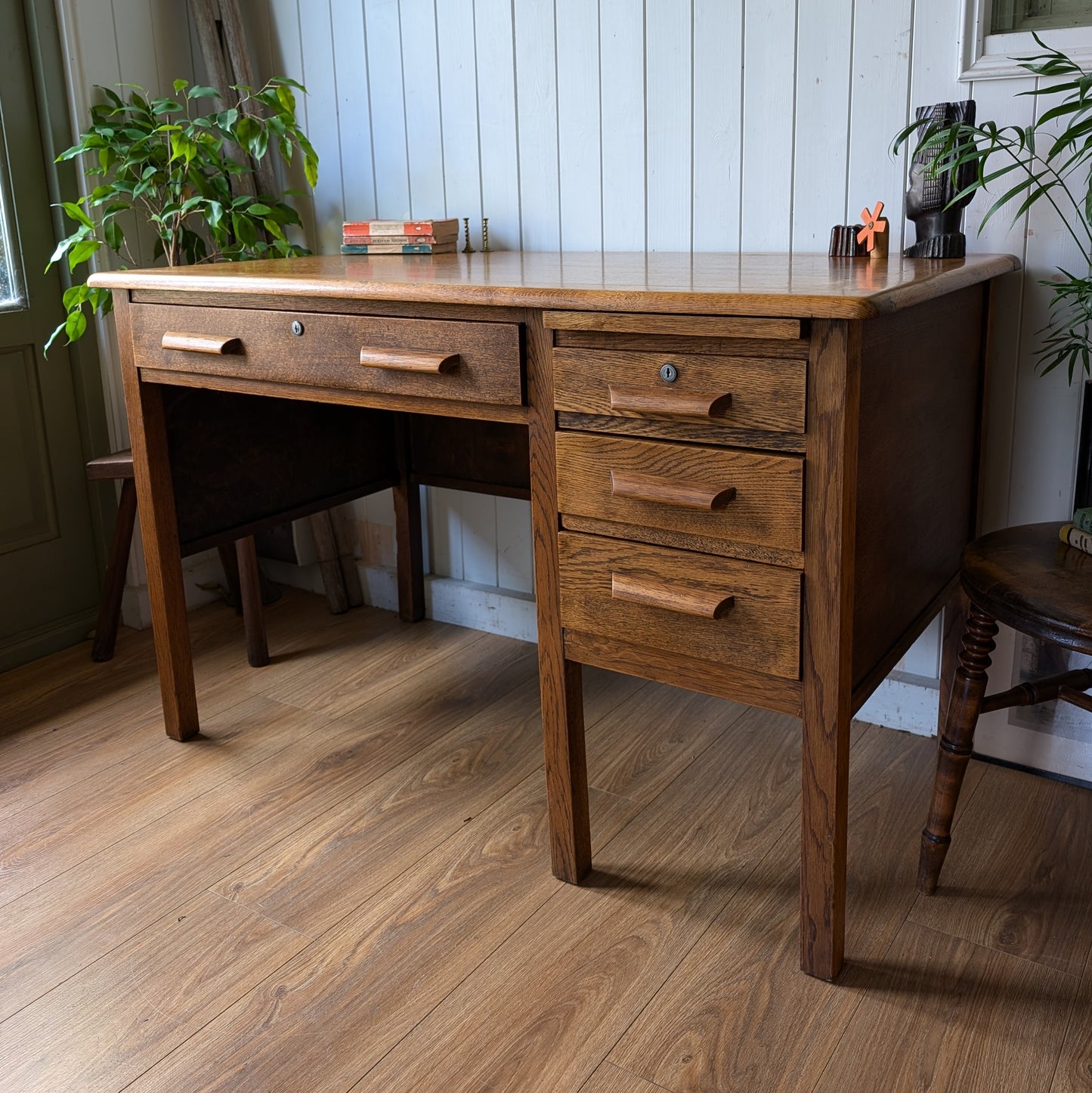 Antique Oak Pedestal Desk