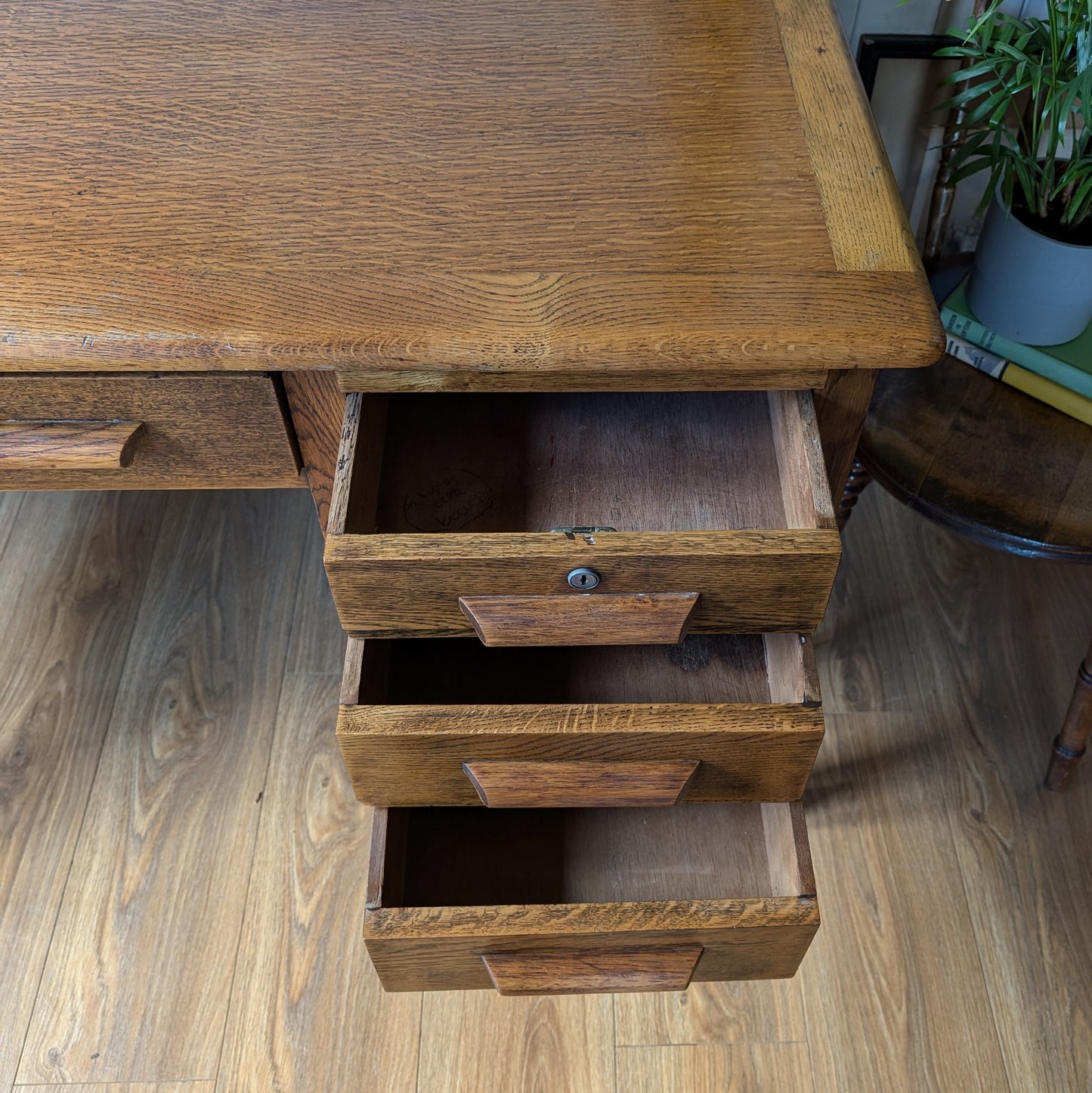 Antique Oak Pedestal Desk