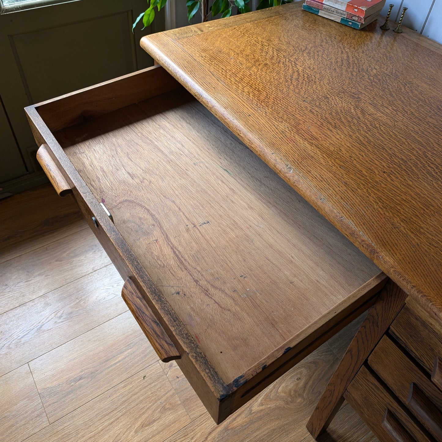 Antique Oak Pedestal Desk