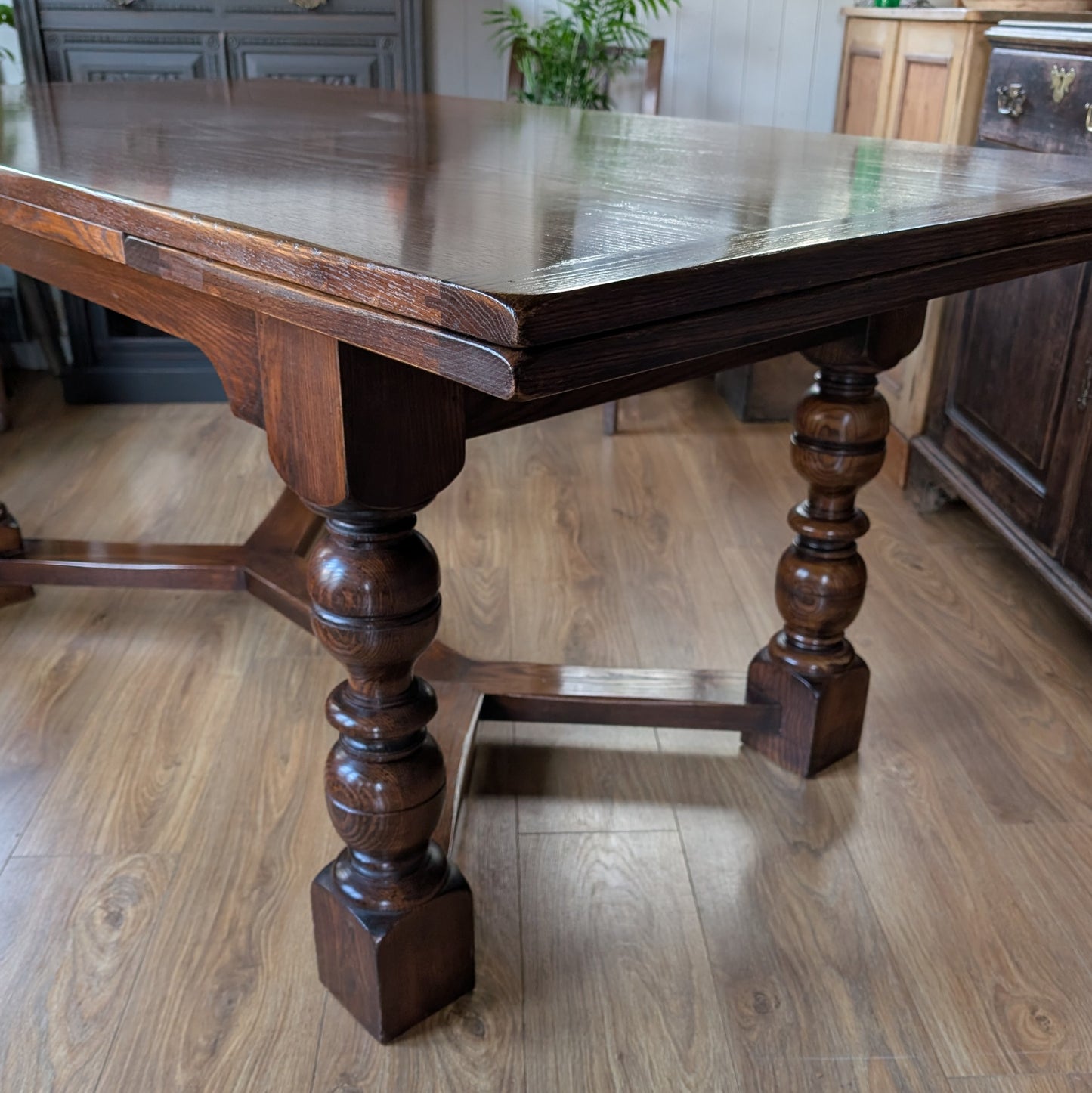 Large Vintage Oak Draw Leaf Table