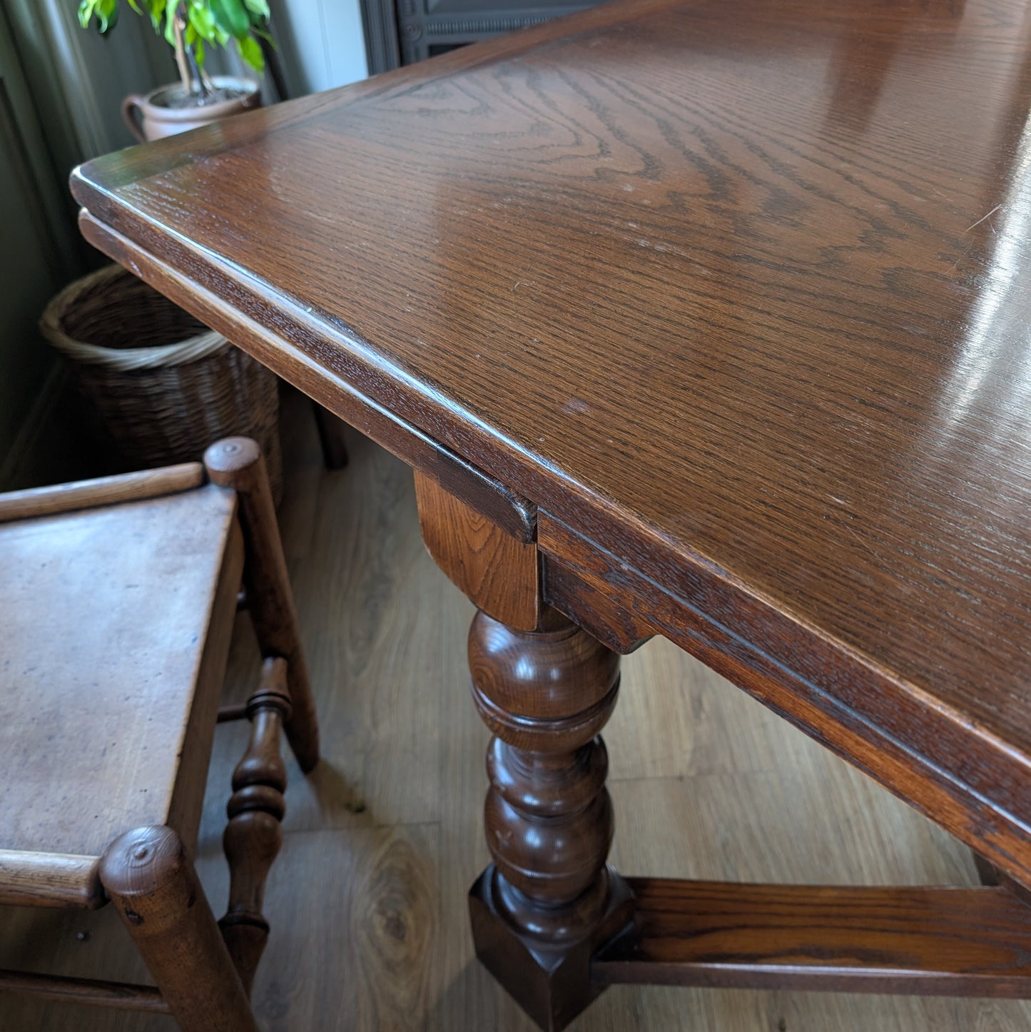 Large Vintage Oak Draw Leaf Table