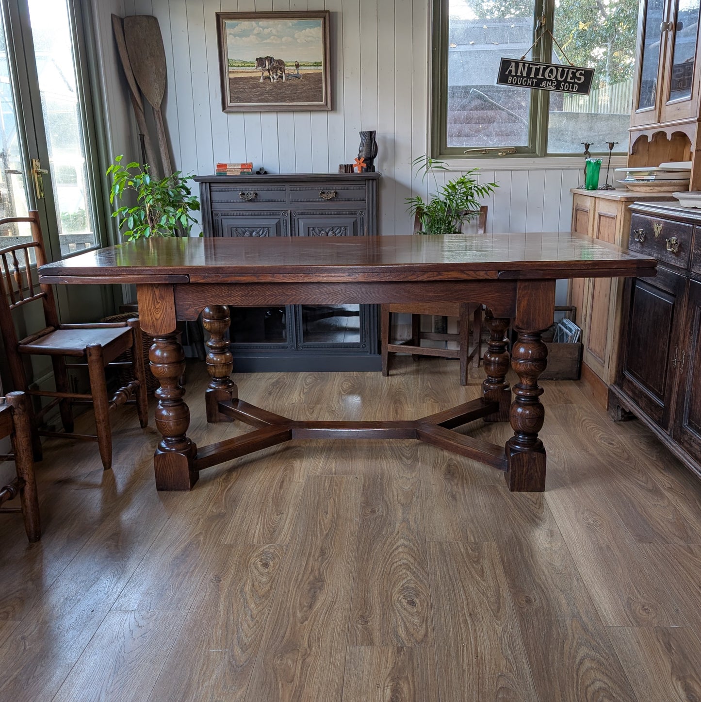 Large Vintage Oak Draw Leaf Table