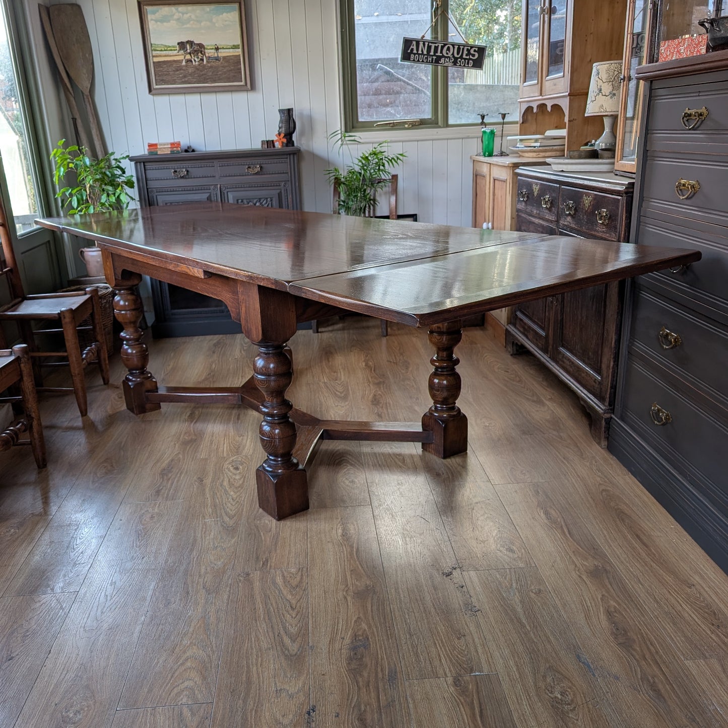 Large Vintage Oak Draw Leaf Table