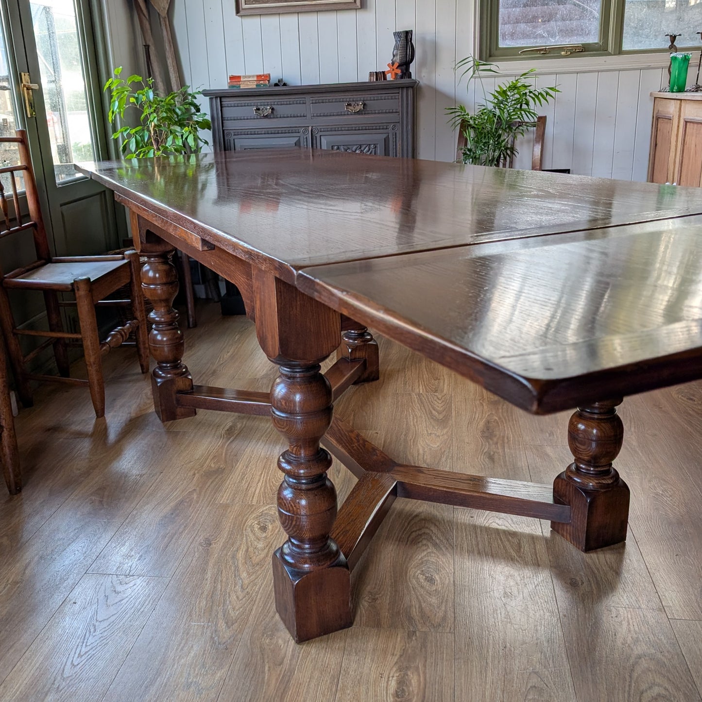 Large Vintage Oak Draw Leaf Table