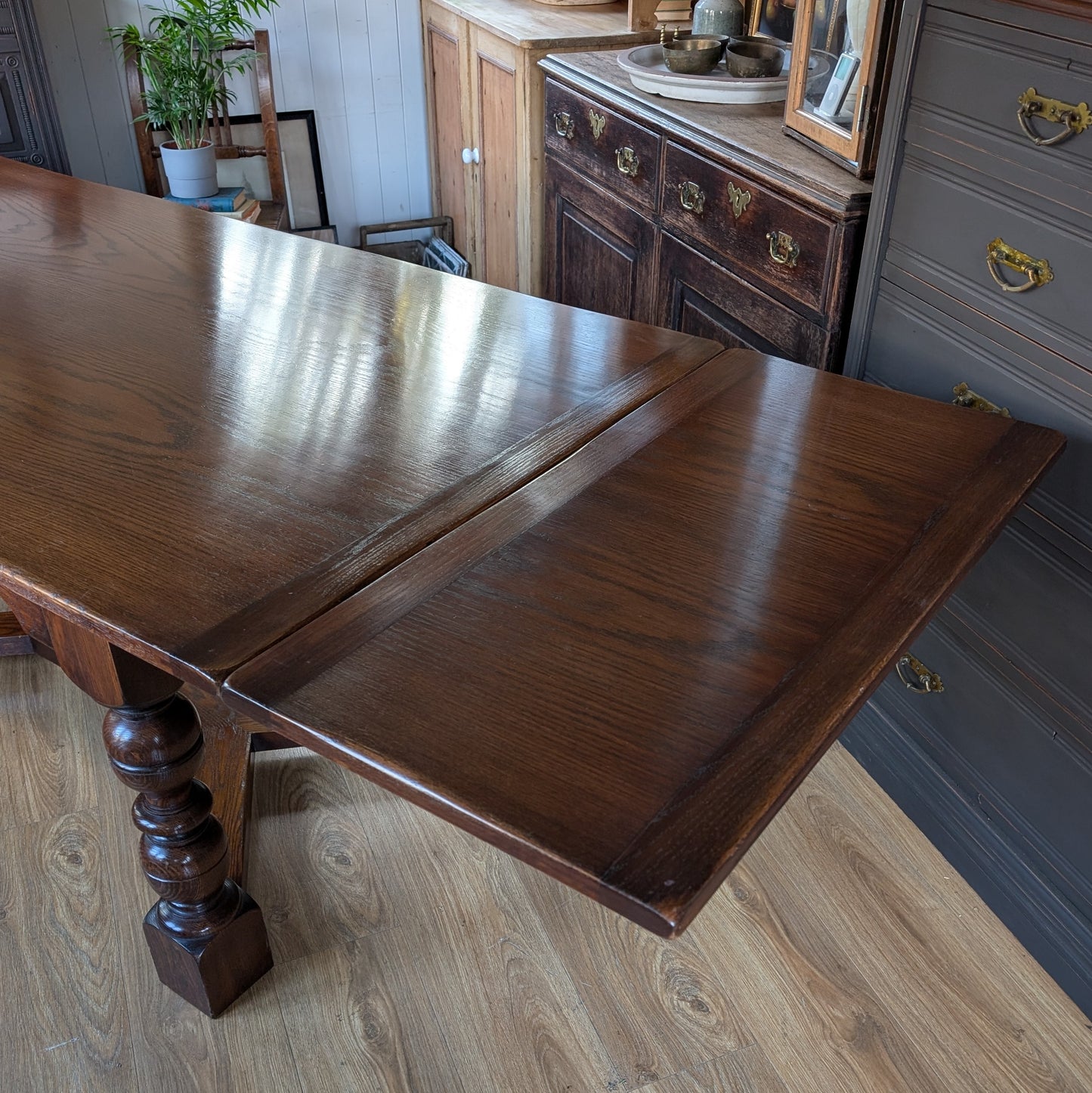 Large Vintage Oak Draw Leaf Table