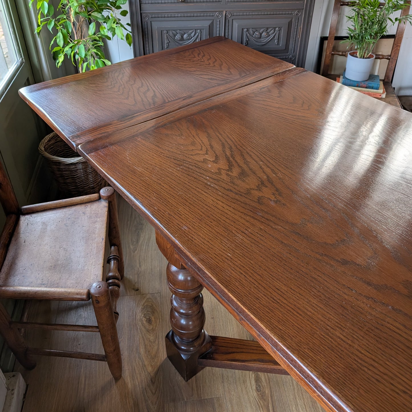 Large Vintage Oak Draw Leaf Table