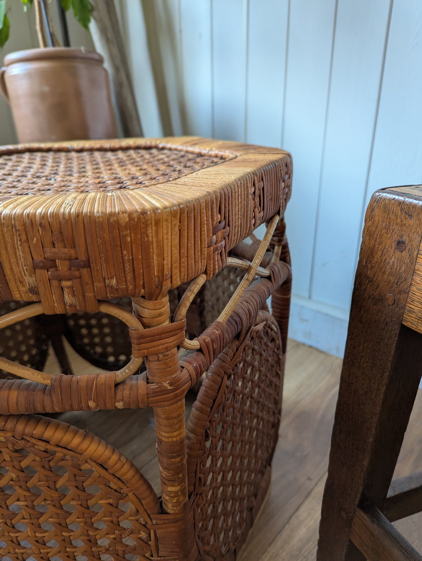 Vintage Bamboo and Cane Side Table