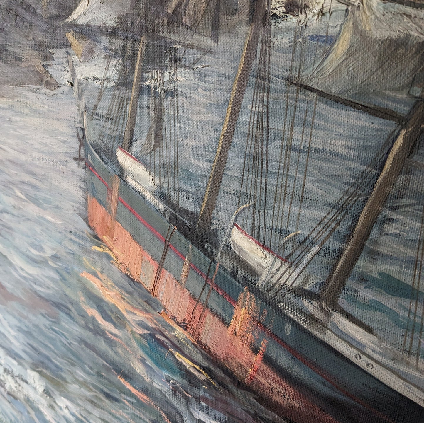 Large Vintage Nautical Oil Painting
