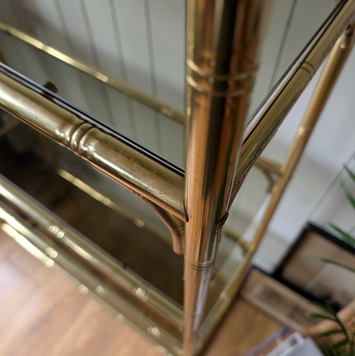 Italian Mid Century Faux Bamboo Brass Shelving Unit