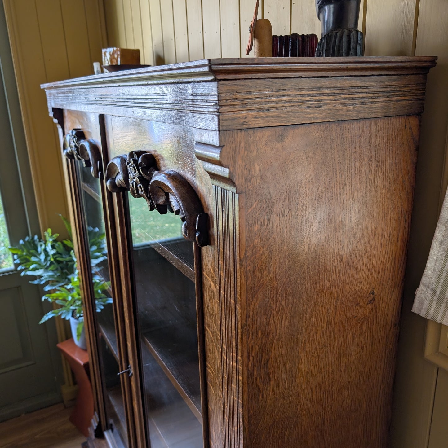 Large Antique Oak Glazed Bookcase