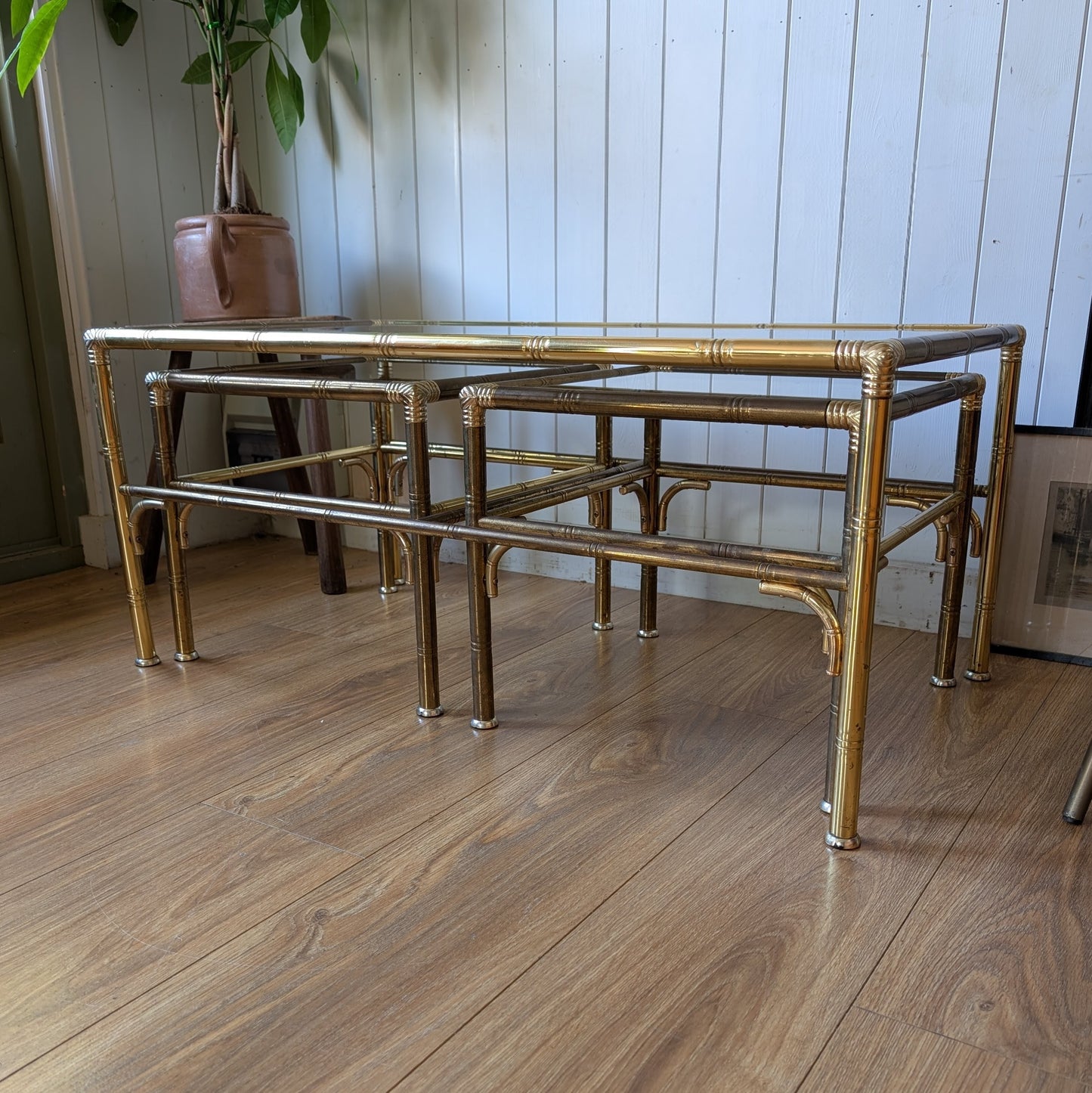 Italian Faux Bamboo Brass Coffee Table