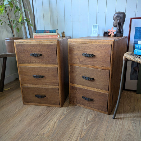 Pair of Vintage Oak Bedside Tables