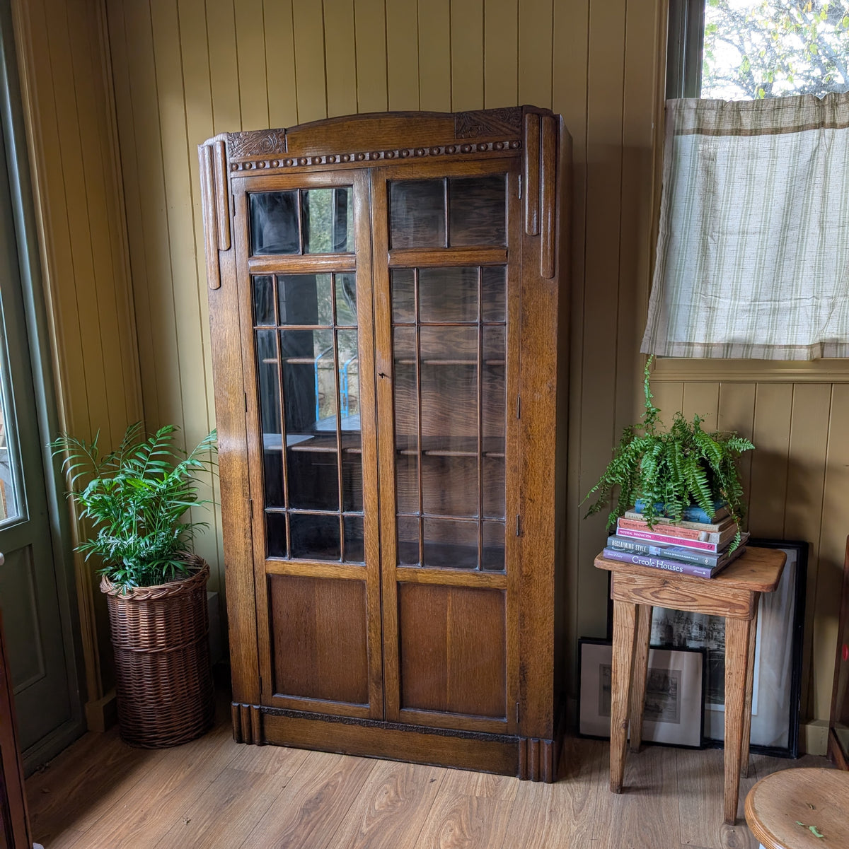Glazed Art Deco Oak Bookcase