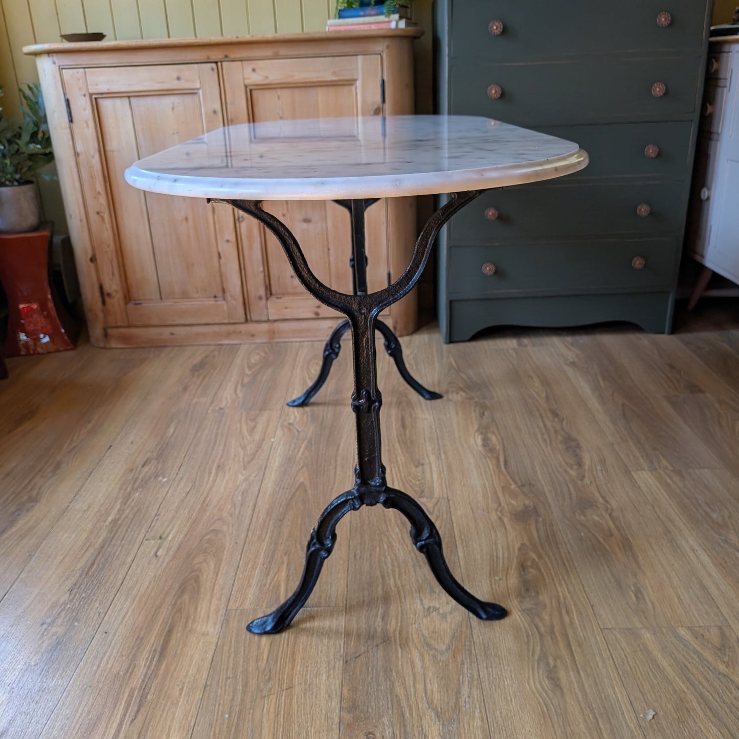 Vintage French Cast Iron Bistro Table with Marble Top