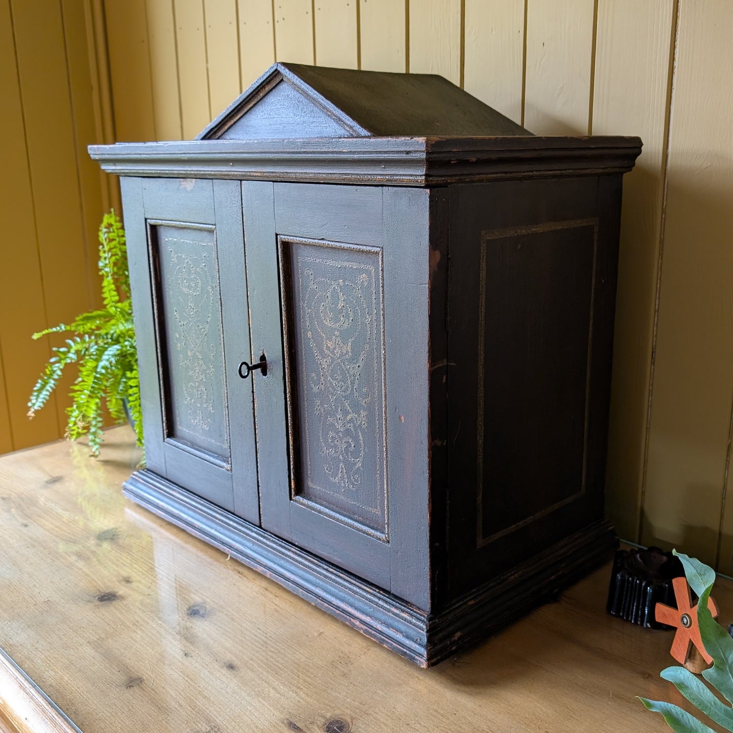 Victorian Ebonized Tabletop Cabinet with Drawers & Gilt Detail c.1890