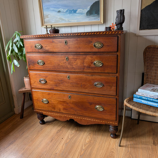 Antique Inlaid Walnut Chest of Drawers
