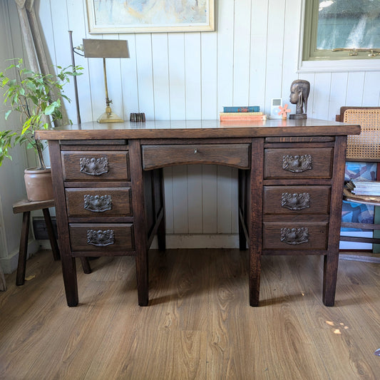 Oak Twin Pedestal Desk