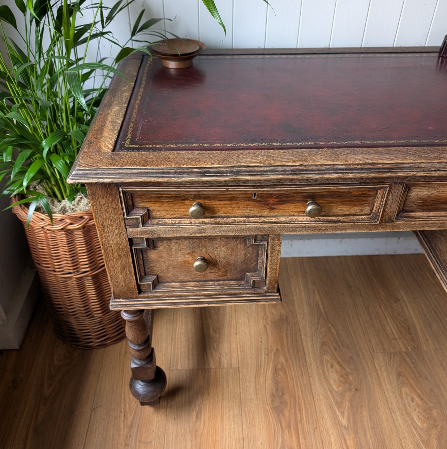 Antique Oak Desk with Leather Top
