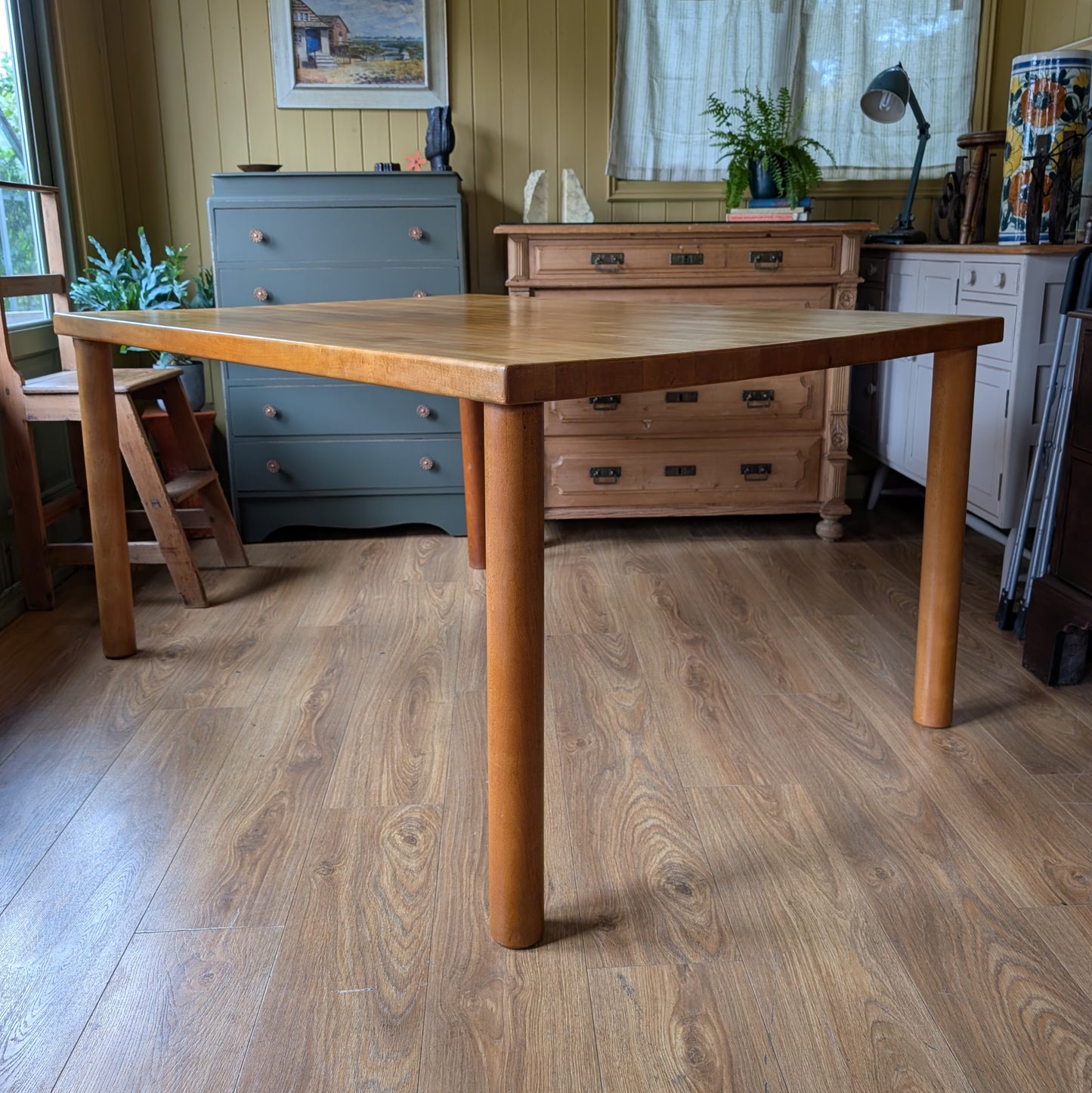 Mid Century Solid Hard Maple Butcher Block Dining Table