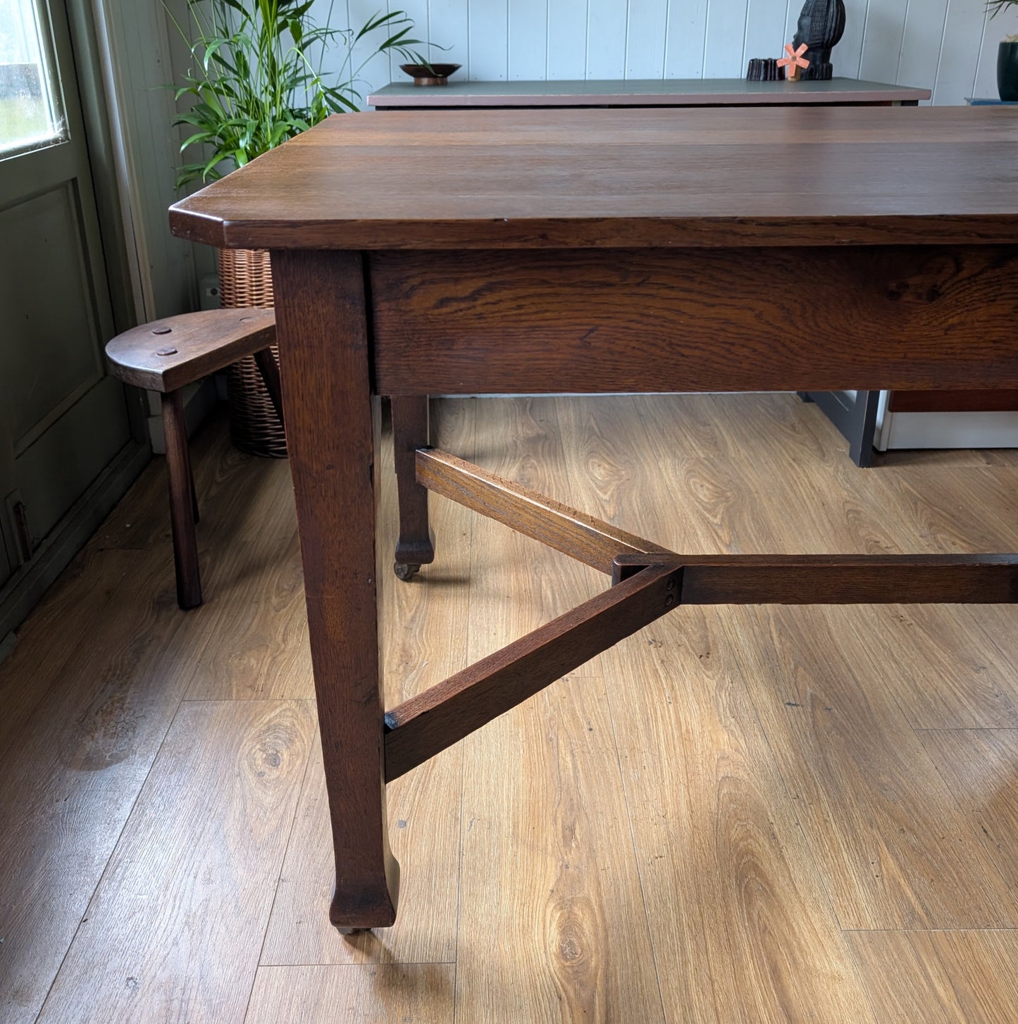 Oak Arts and Crafts Hay Rake Dining Table