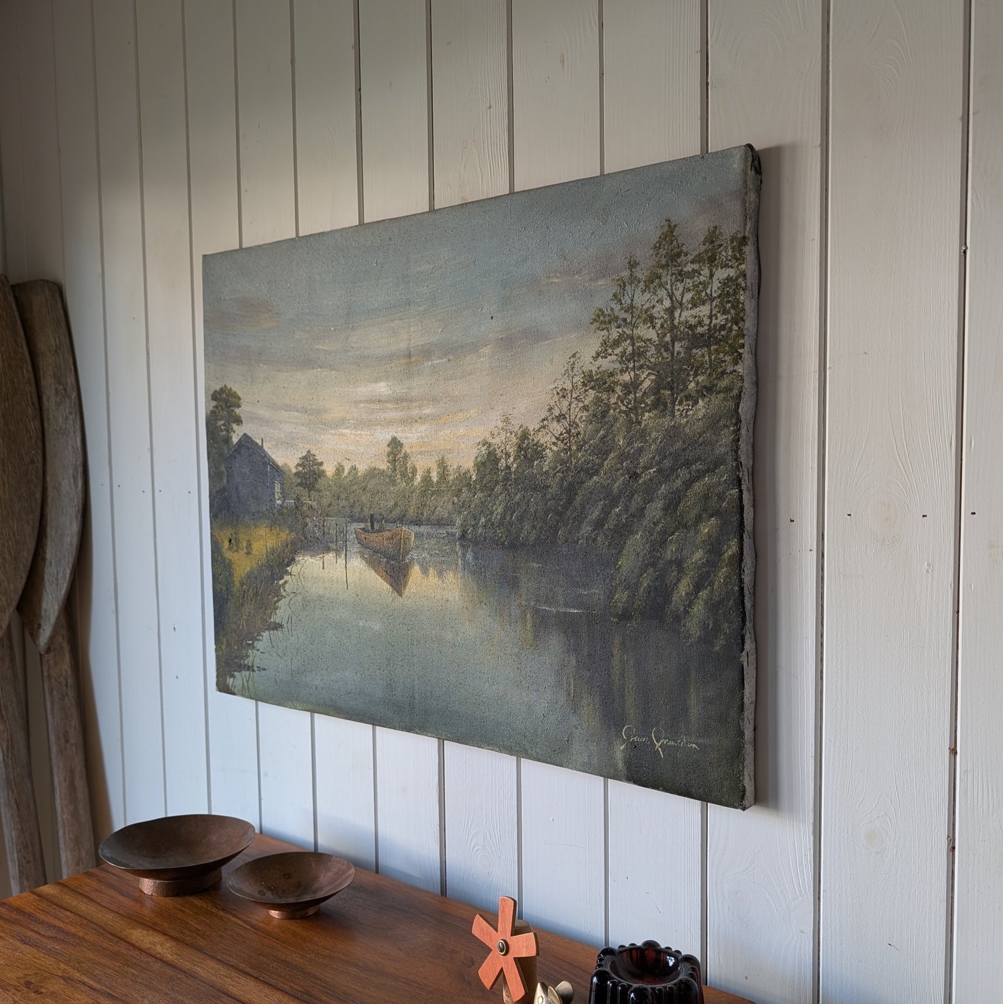Antique Oil Painting "The Lake House"