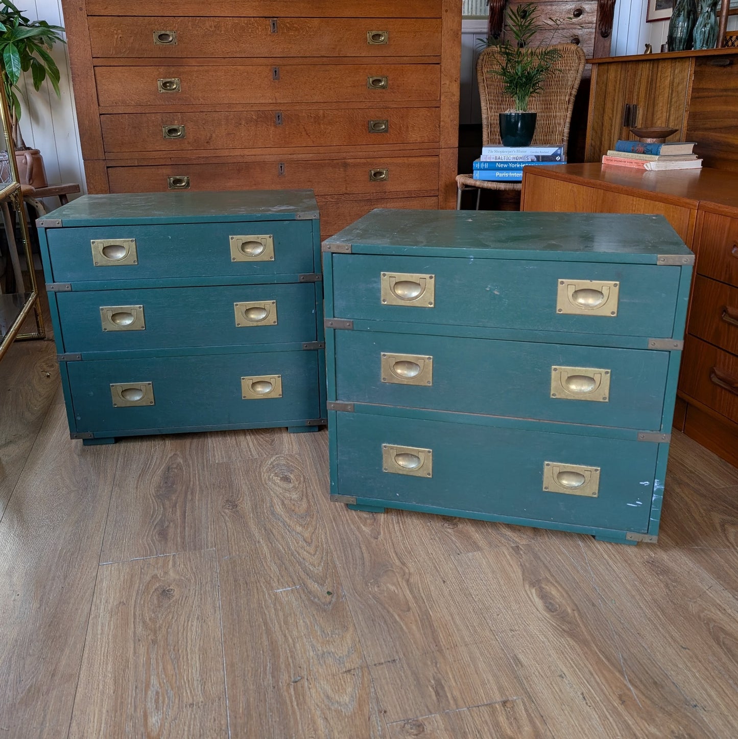 Pair of Mid Century Campaign Style Drawers [ref:7378]