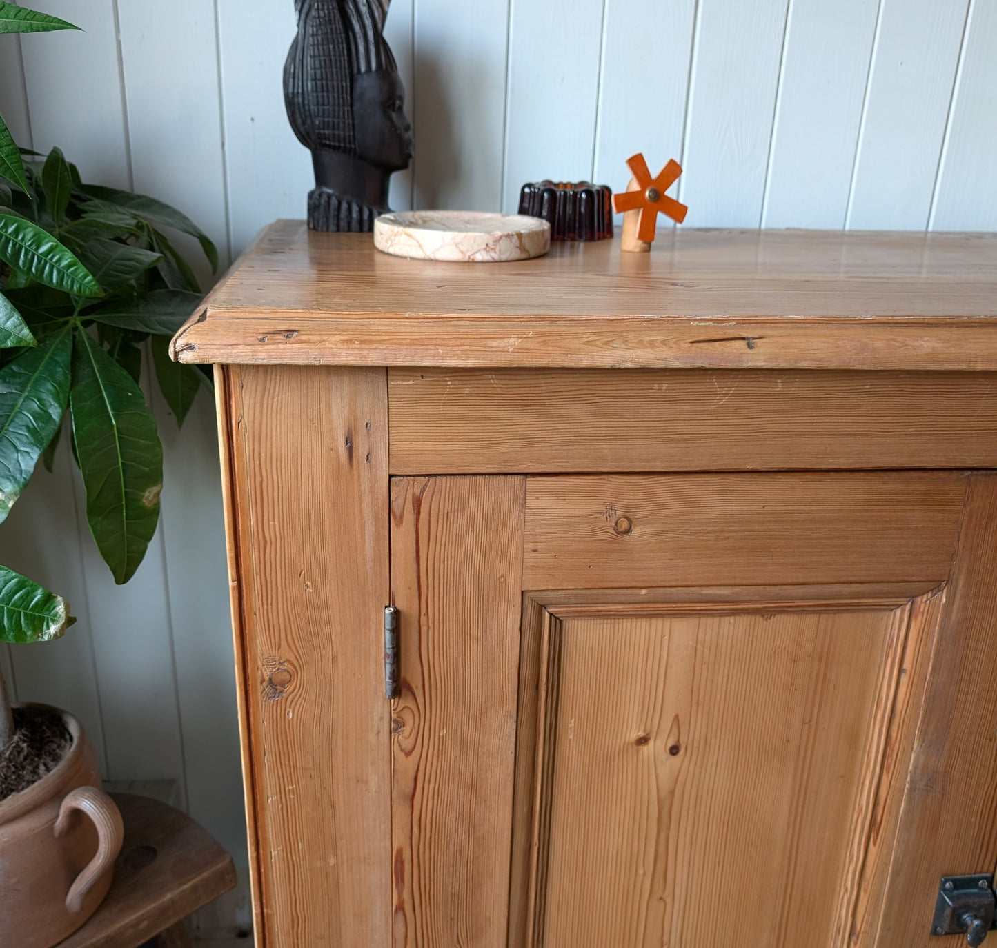 Rustic Victorian Pine Cupboard with Drawers