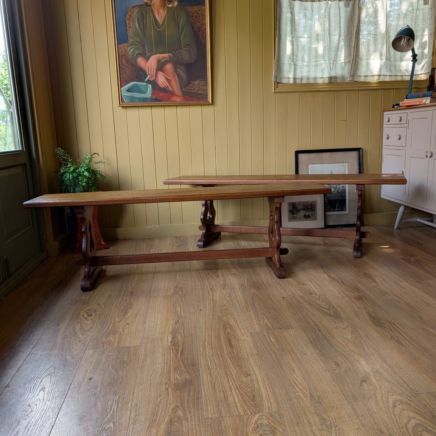 Pair of Vintage Solid Oak Benches