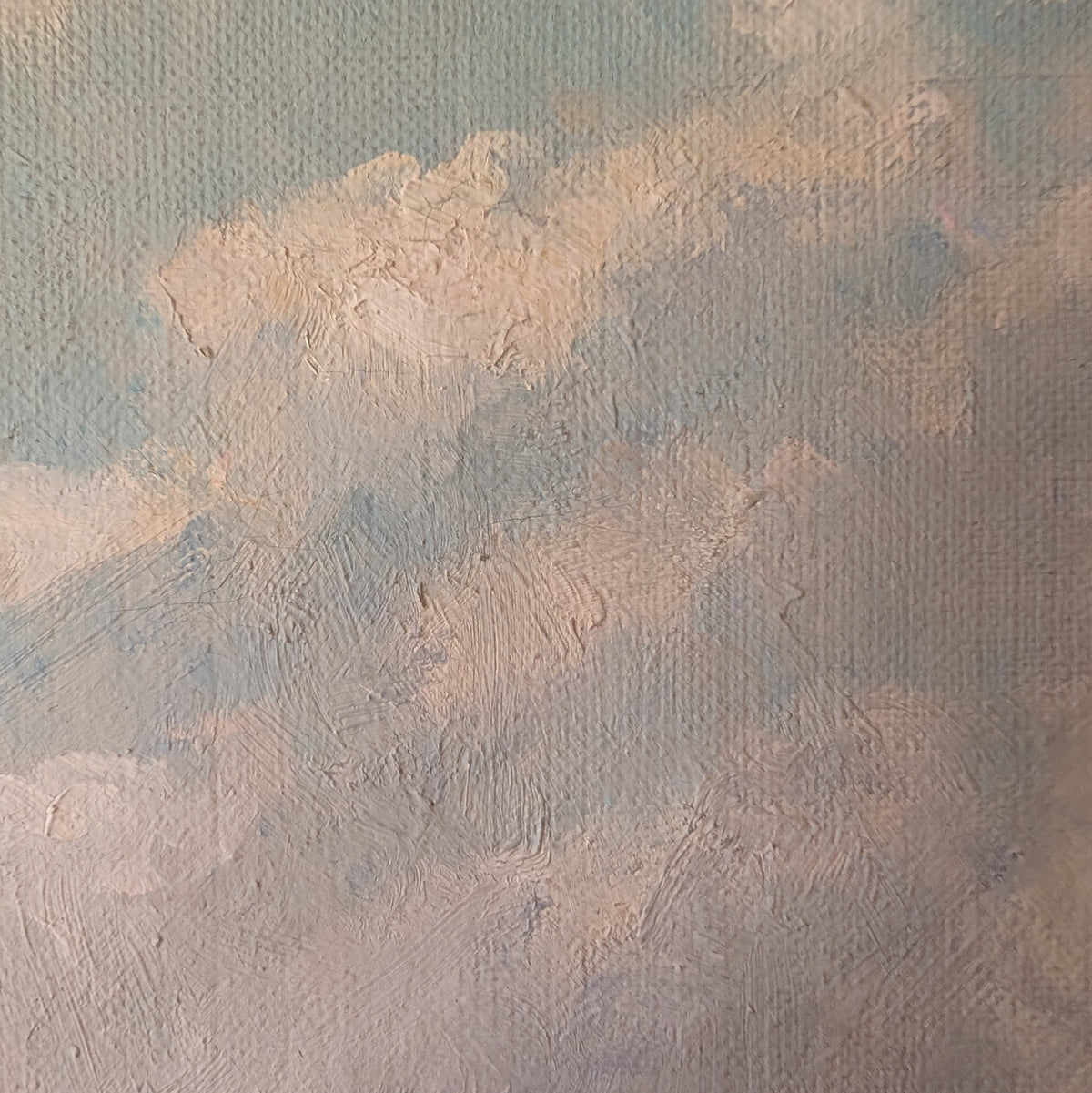 Antique Oil Painting "Clouds over the River Meadow"