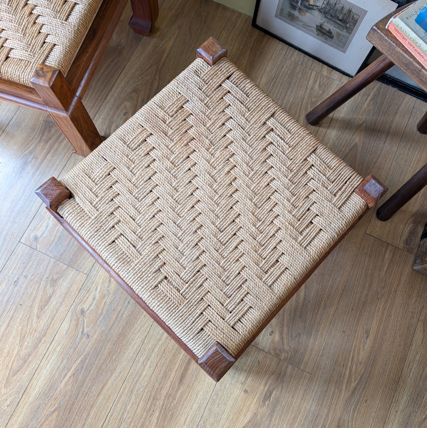 Pair of Mid Century Woven Footstools