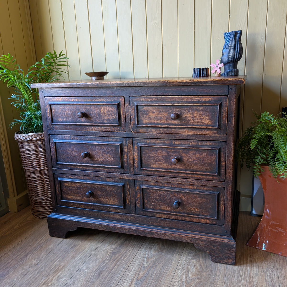 Rustic Solid Oak Antique Chest of Drawers