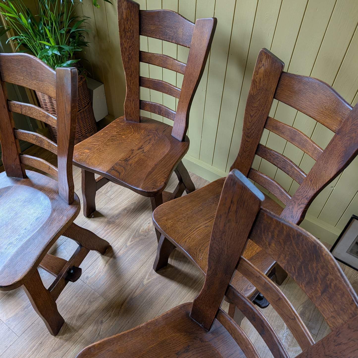 Set of 4 Brutalist Oak Dining Chairs