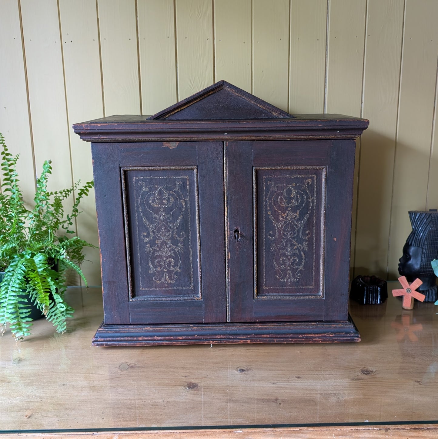 Victorian Ebonized Tabletop Cabinet with Drawers & Gilt Detail c.1890