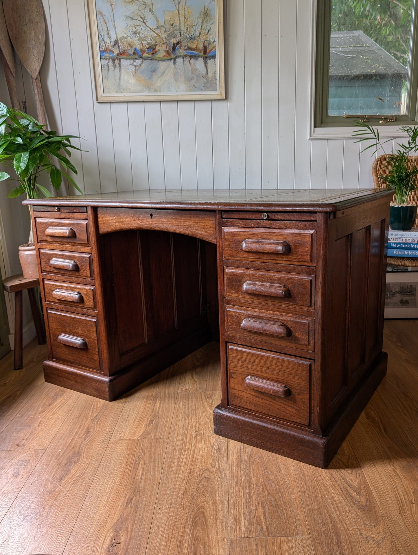 Antique Oak Twin Pedestal Desk