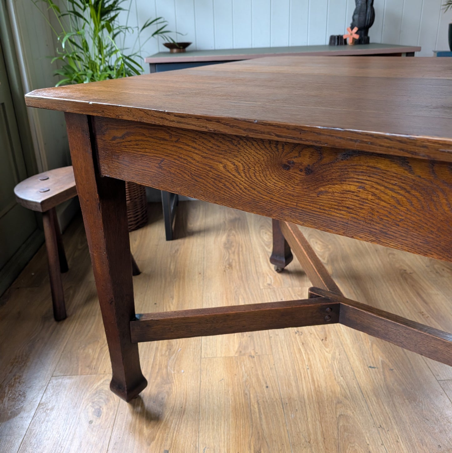 Oak Arts and Crafts Hay Rake Dining Table