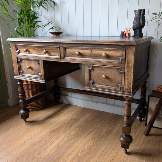 Antique Oak Desk with Leather Top