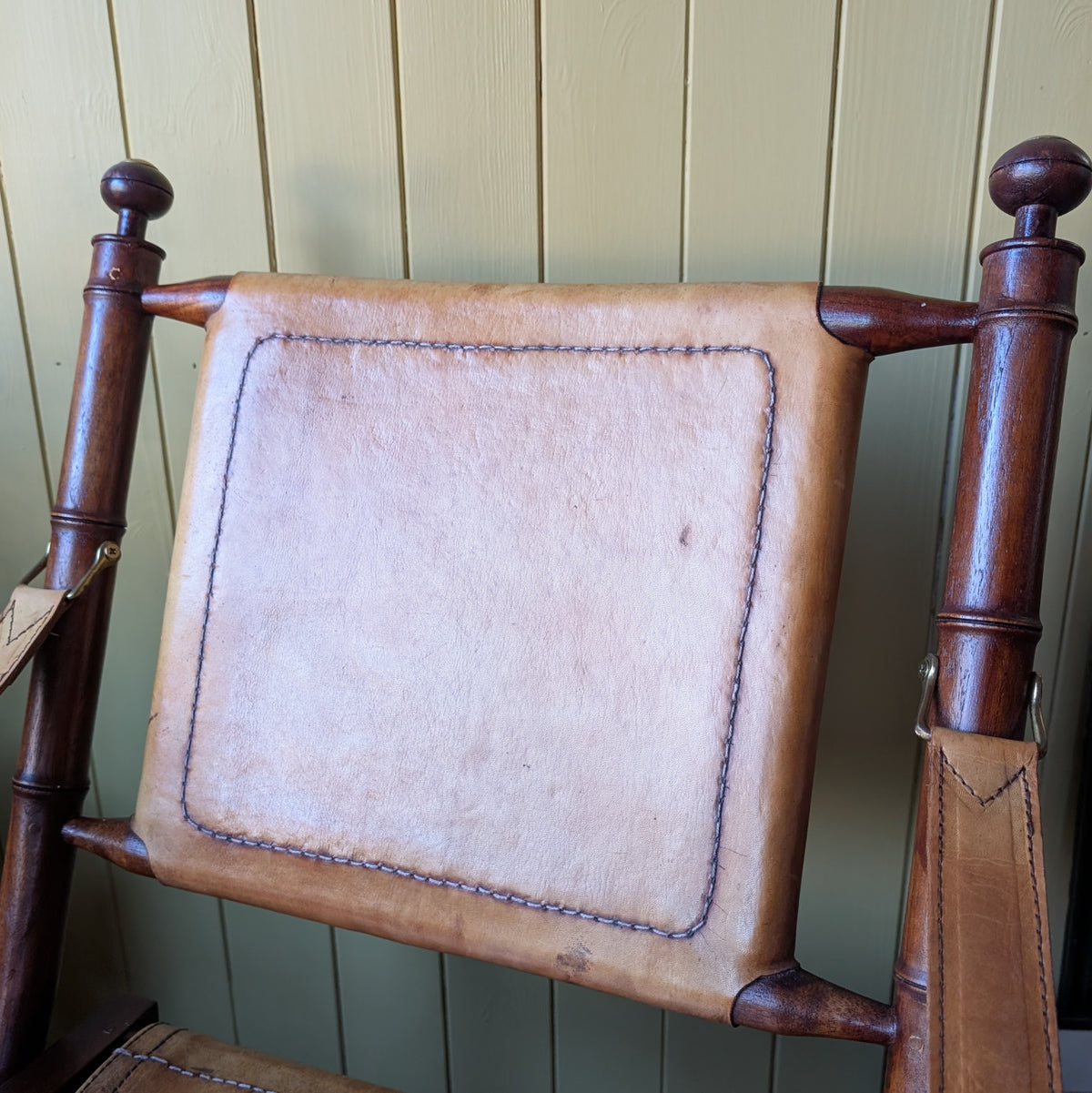 Vintage Faux Bamboo Leather Safari Chair
