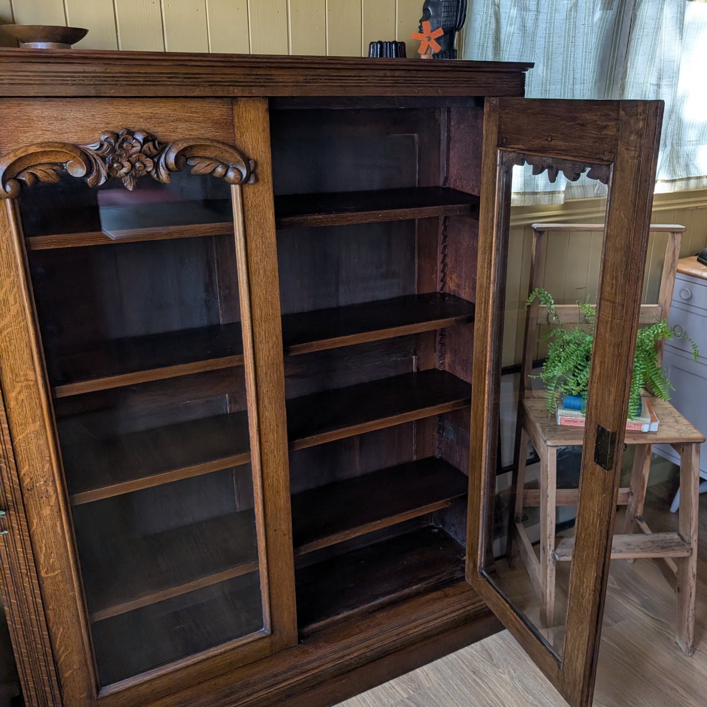 Large Antique Oak Glazed Bookcase
