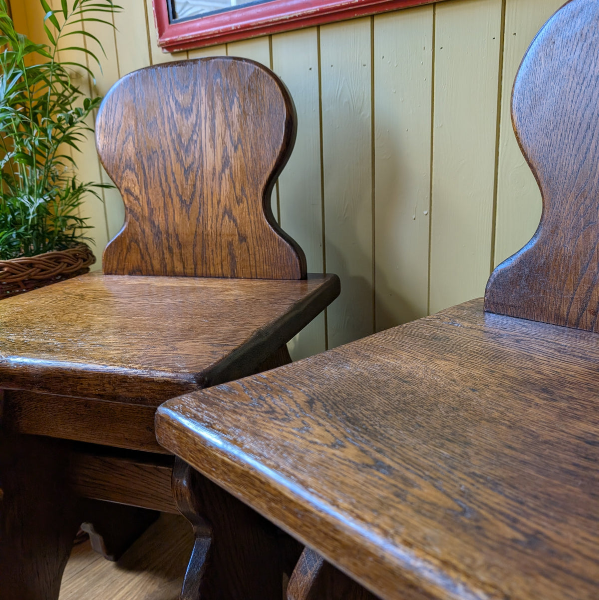 Pair of 1960s Mid-Century Brutalist Solid Oak Dining Chairs