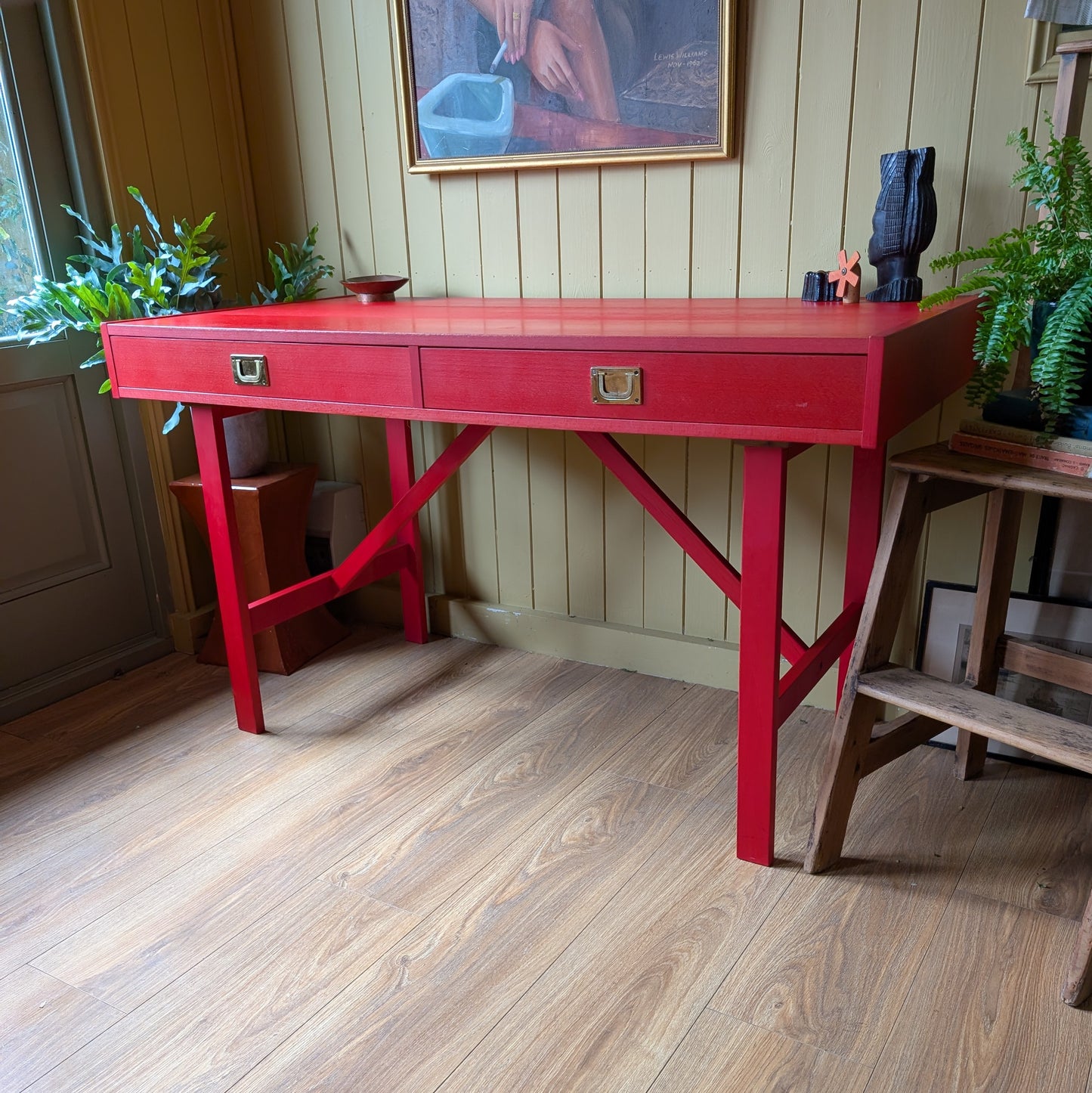 Danish Mid-Century Desk with Brass Campaign Handles