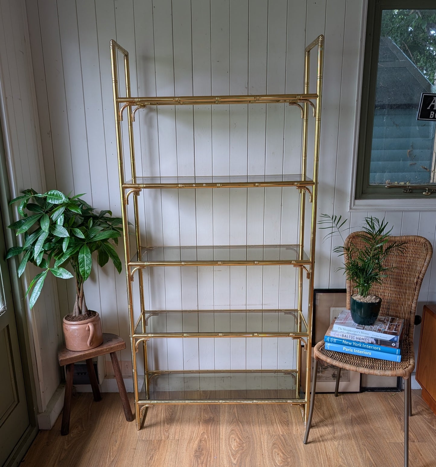 Italian Mid Century Faux Bamboo Brass Shelving Unit