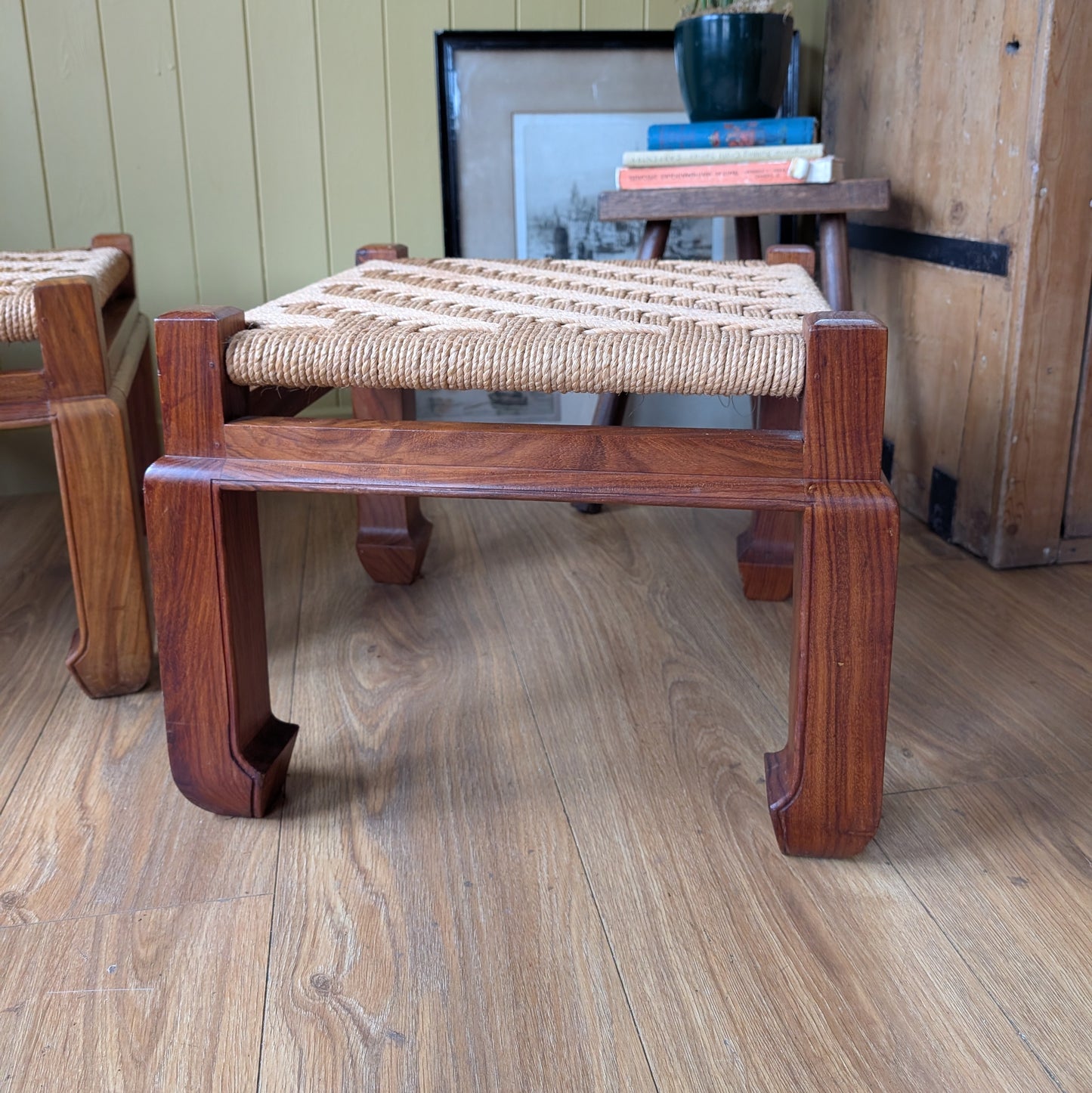 Pair of Mid Century Woven Footstools