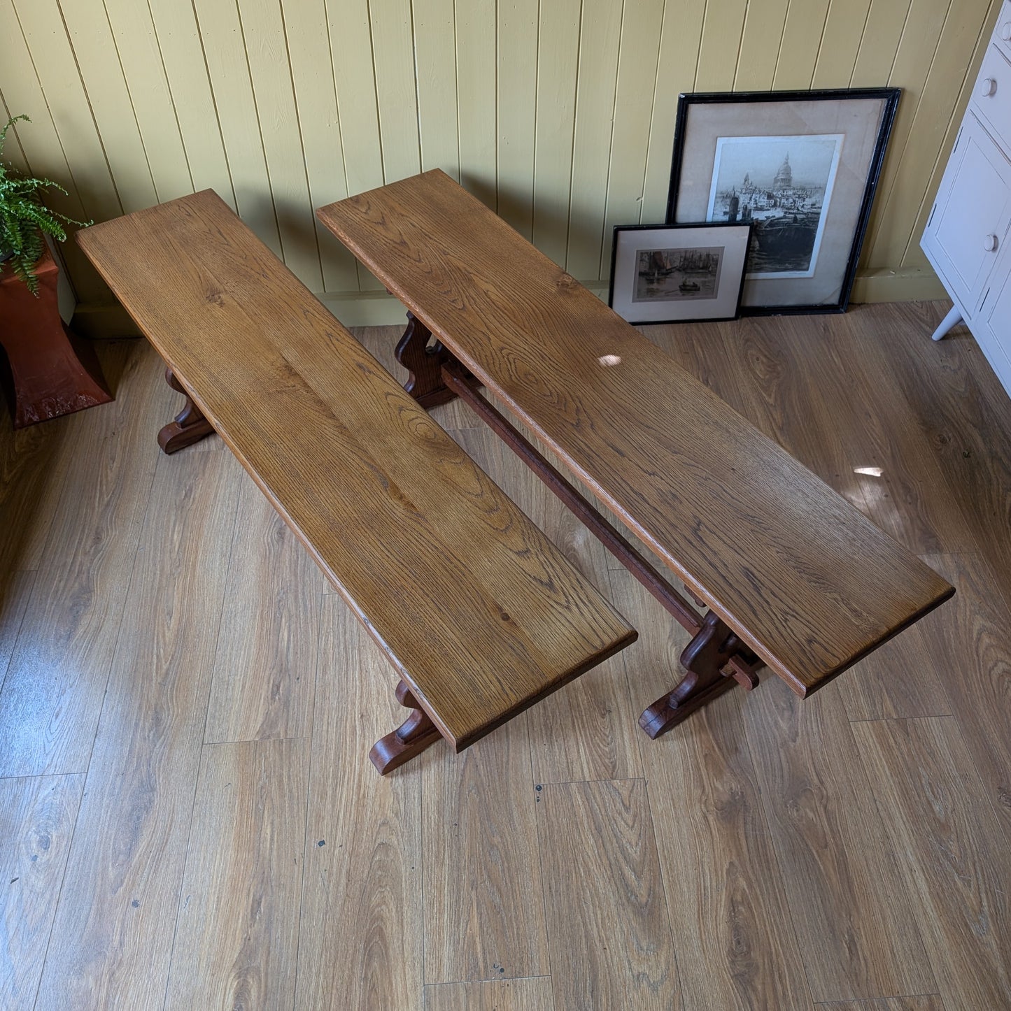 Pair of Vintage Solid Oak Benches