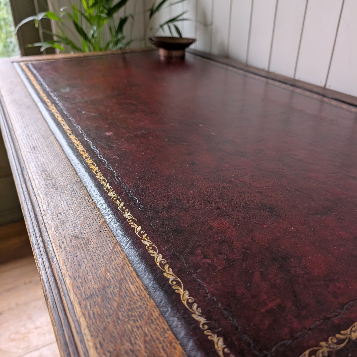 Antique Oak Desk with Leather Top