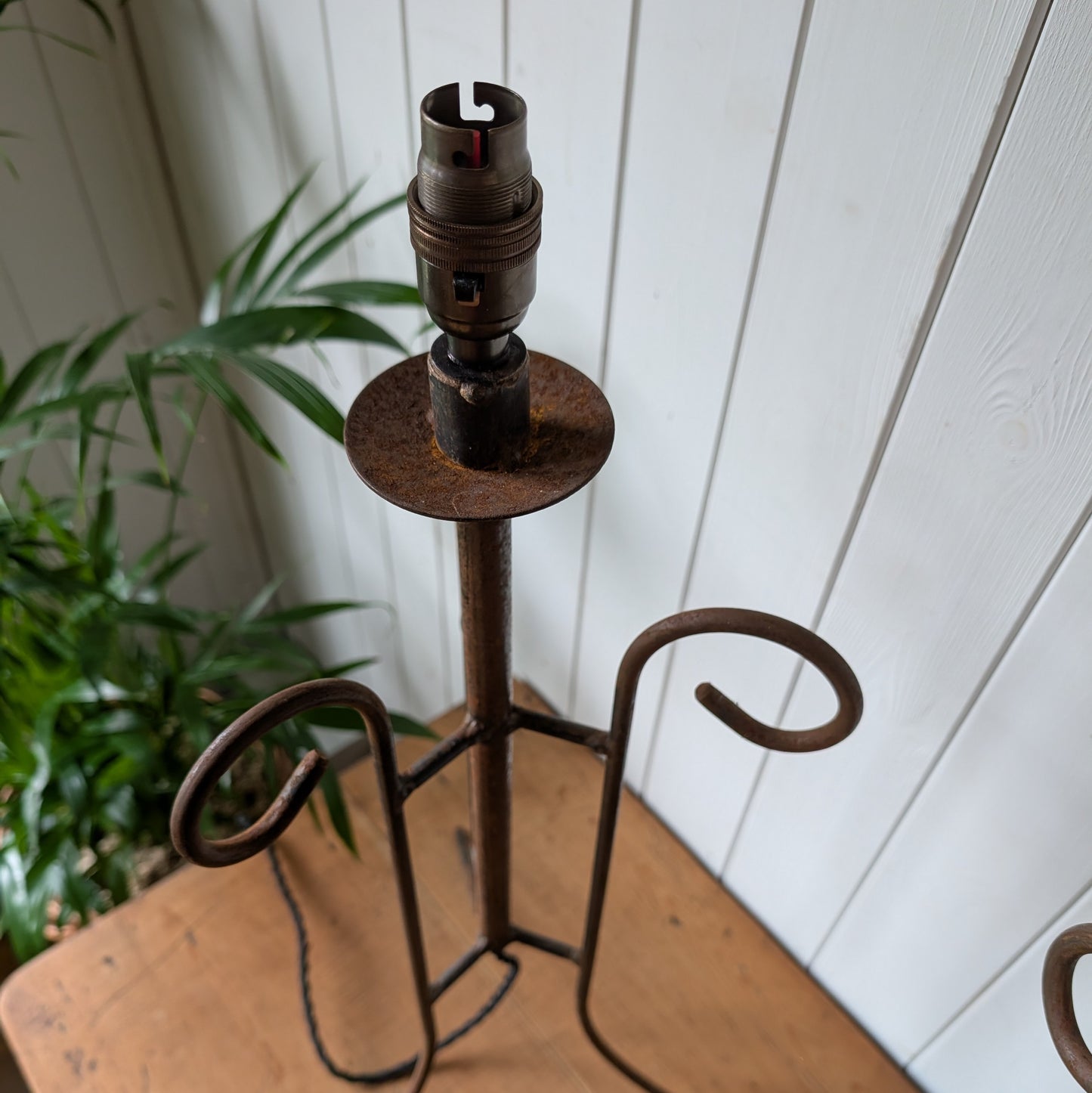 Pair of Large Antique Wrought Iron Lamps