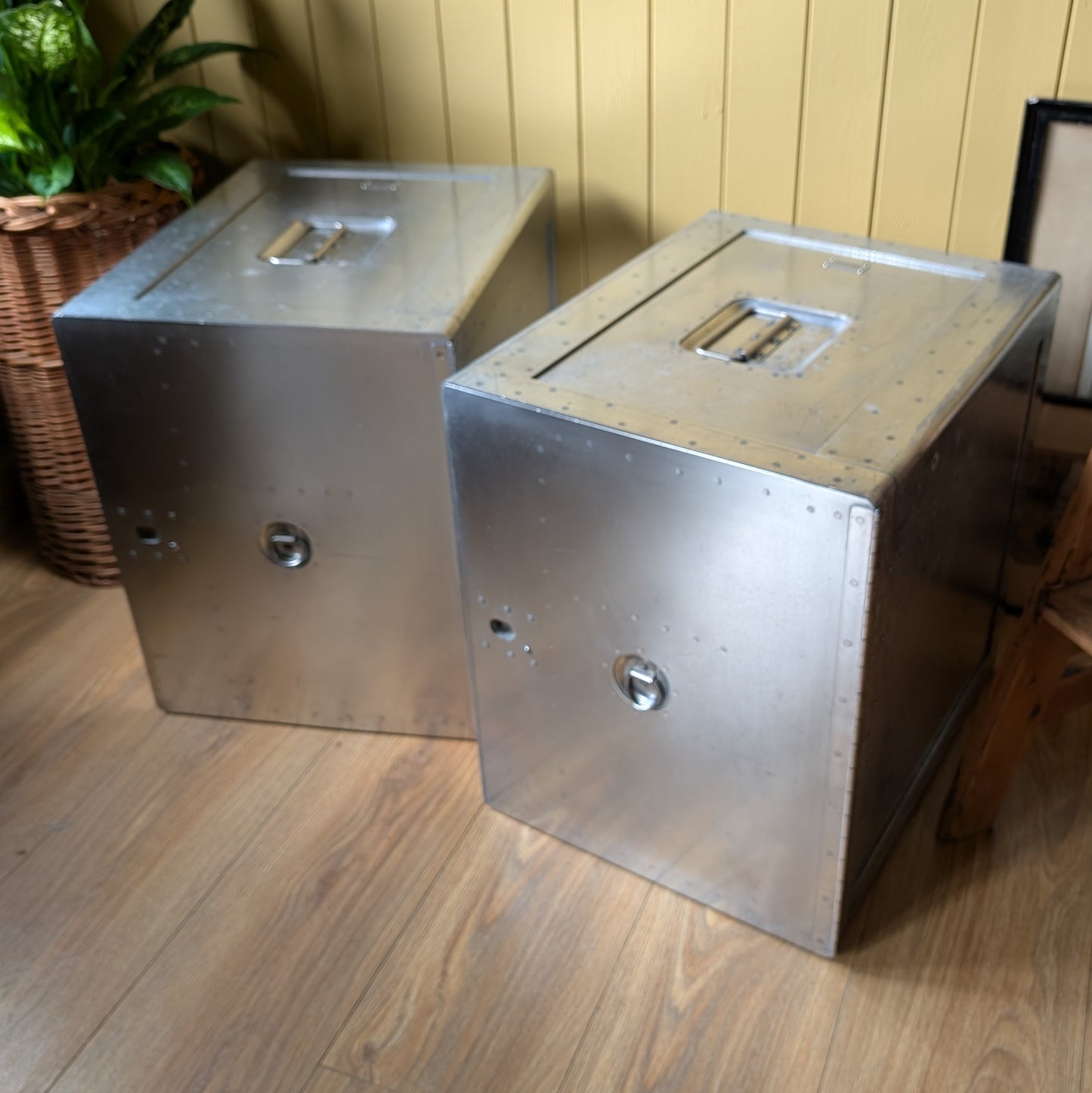 Pair of Vintage Industrial Aluminium Flight Cases