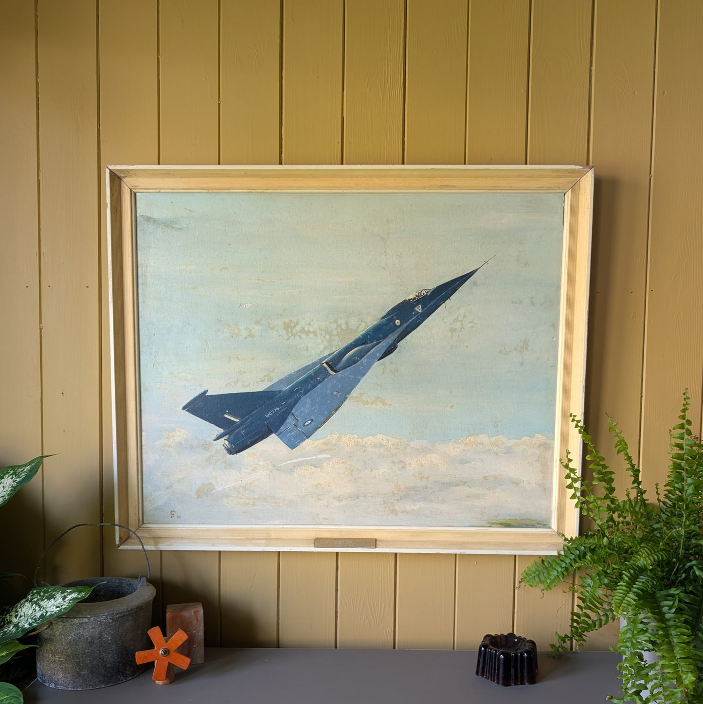 "Supersonic Horizon" Mid-Century Military Jet Oil Painting