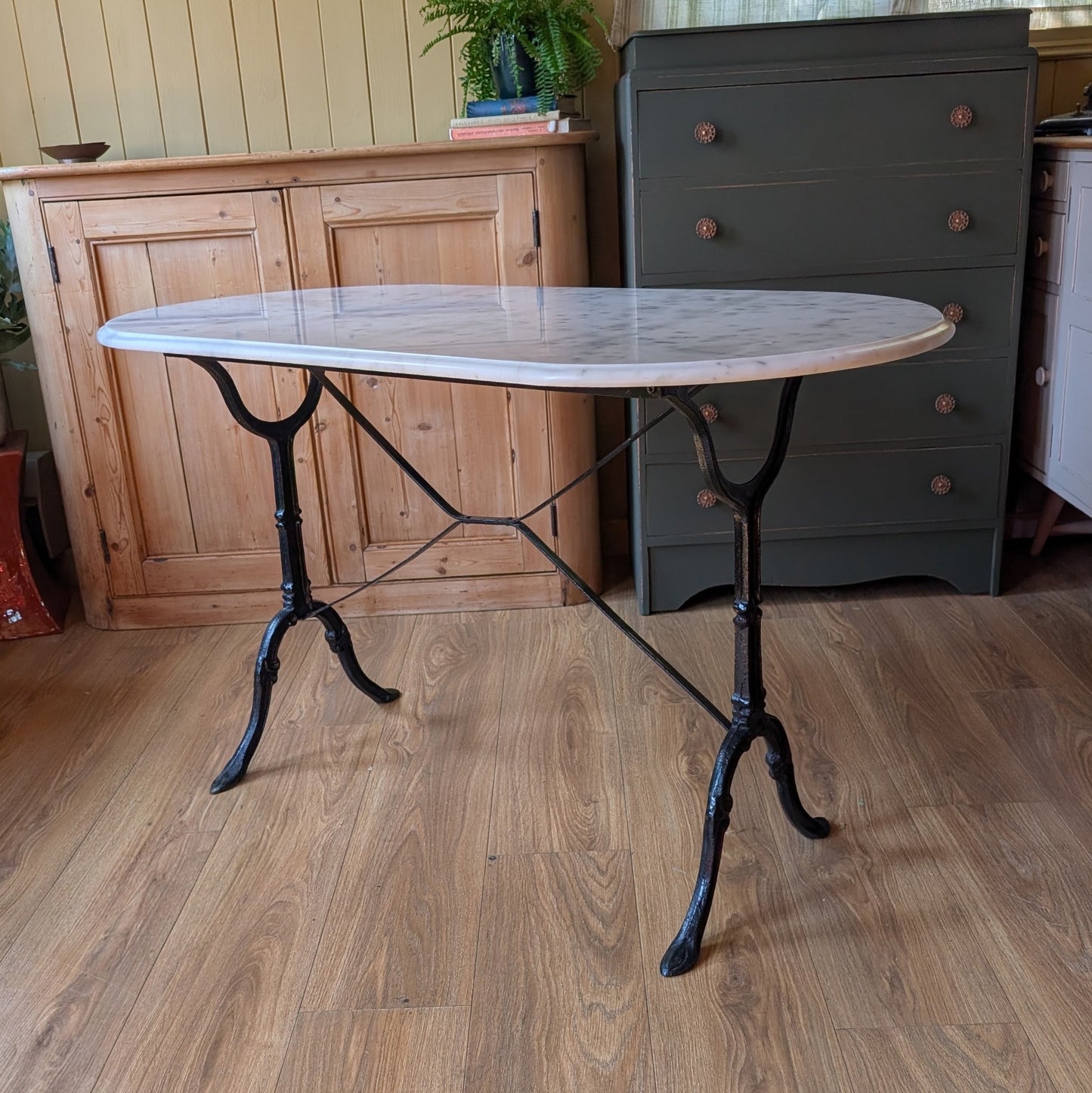 Vintage French Cast Iron Bistro Table with Marble Top