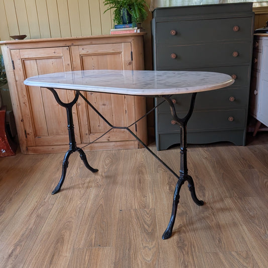 Vintage French Cast Iron Bistro Table with Marble Top