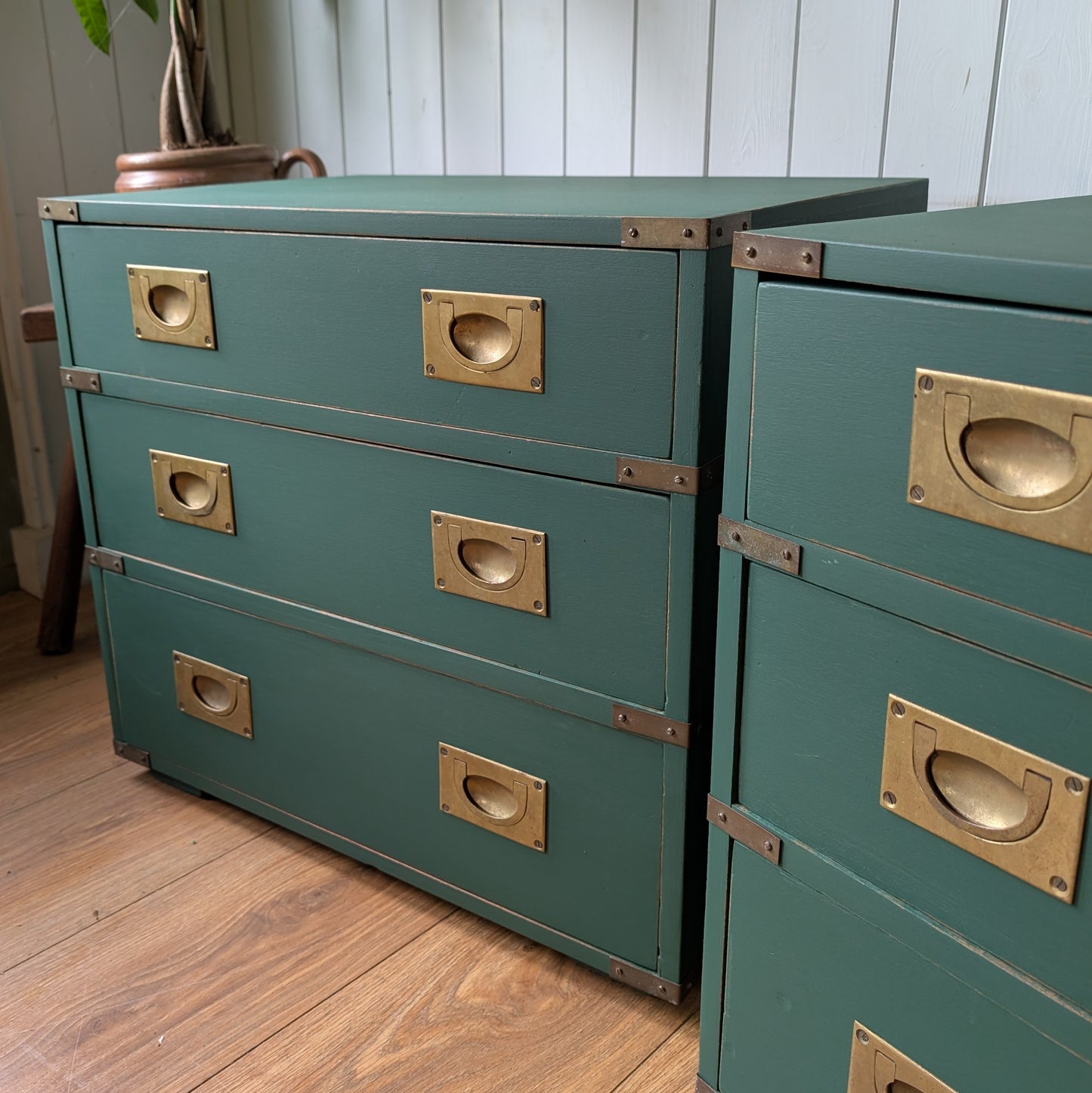 Pair of Mid Century Campaign Style Drawers [ref:7378]